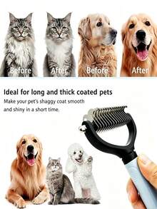 1pc Stainless Steel Pet Deshedding Comb, Suitable For Cats And Dogs, Double-Sided Undercoat Rake, Easily Remove Knots And Tangles, Suitable For Long-Haired And Thick-Haired Pets, Efficient Deshedding Brush - Multicolor - View 5