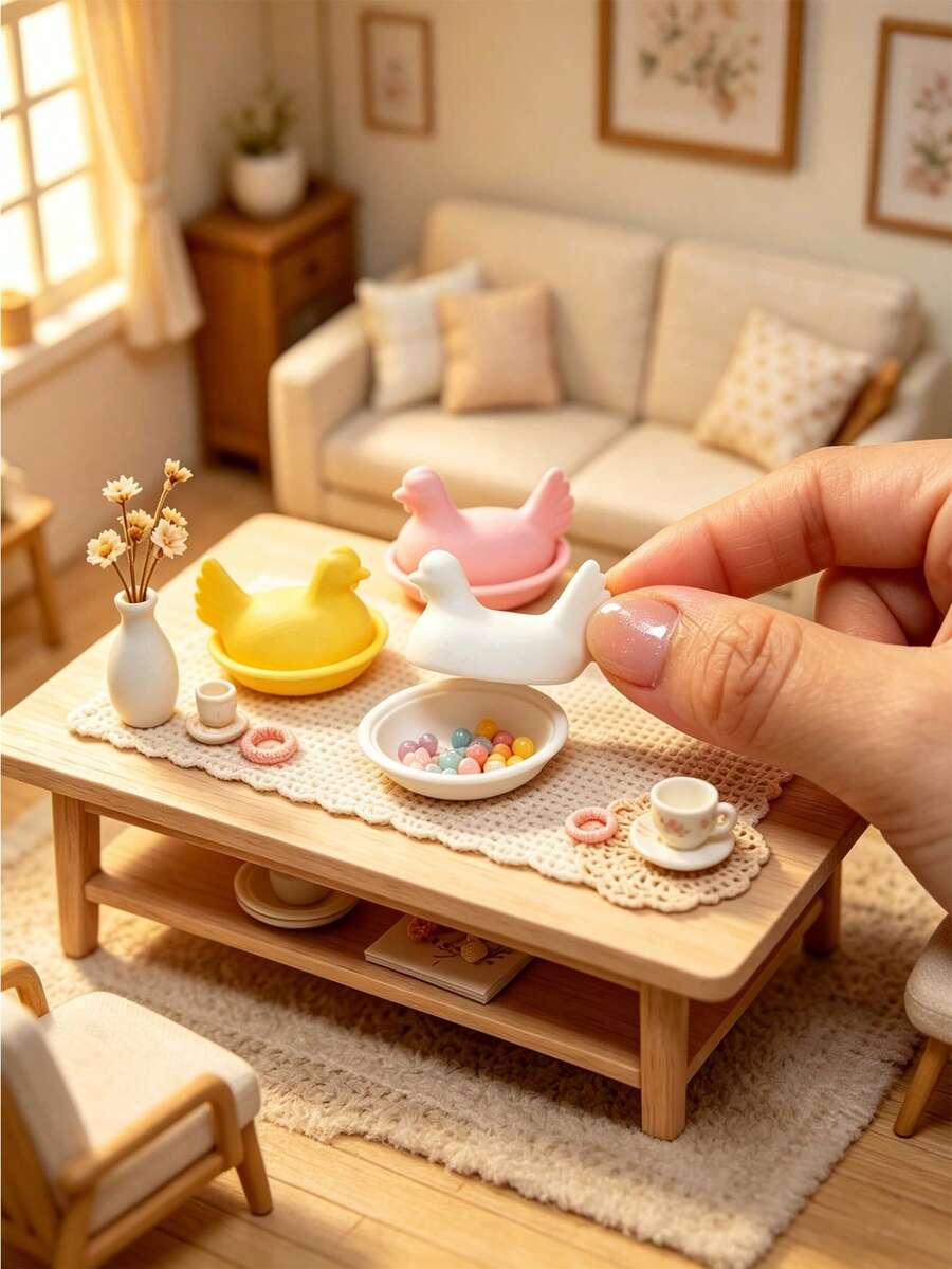 1pc Mini Hen-Shaped Storage Bowl, Openable Miniature Model, Dollhouse Storage Ornament, Vintage Kitchen Living Room Entryway Hallway Decor Storage Box, Scene Shooting Prop, Collectible Grade Model, Perfect Holiday Gift - Multicolor - View 1