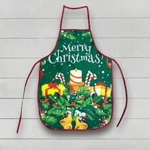 4Pcs Assorted Christmas Cartoon Santa Elf Gift Printed Apron For Holiday Kitchen Baking Family Gathering - Multicolor - View 4