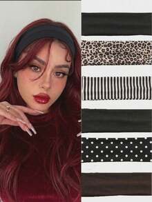 6/1pc Y2K Retro Leopard Print Polka Dot Striped Women's Sports Headband, Suitable For Daily Life, Street Dance And Sports Hair Accessory - Multicolor - View 6