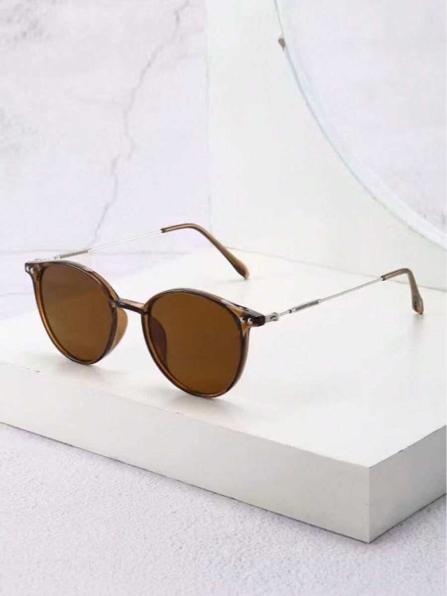 1pc Men's Multi-Color Fashion Glasses, Suitable For Daily Wear - Brown - View 1