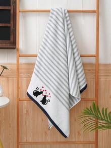 QIBHI 1/3pcs, Cartoon Embroidered Bath Towel Or Towel, Home Striped Absorbent Face Towel/Bath Towel, Suitable For Bathroom, Pool, Different Sizes Sold Separately, Choose Your Preferred Size - Green - View 11