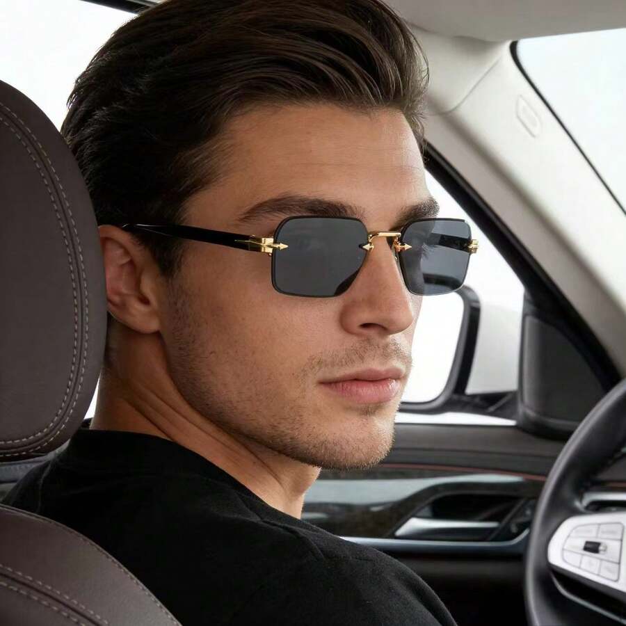 Vintage Rectangular Black Rimless Fashion Glasses, Unisex Plastic ...