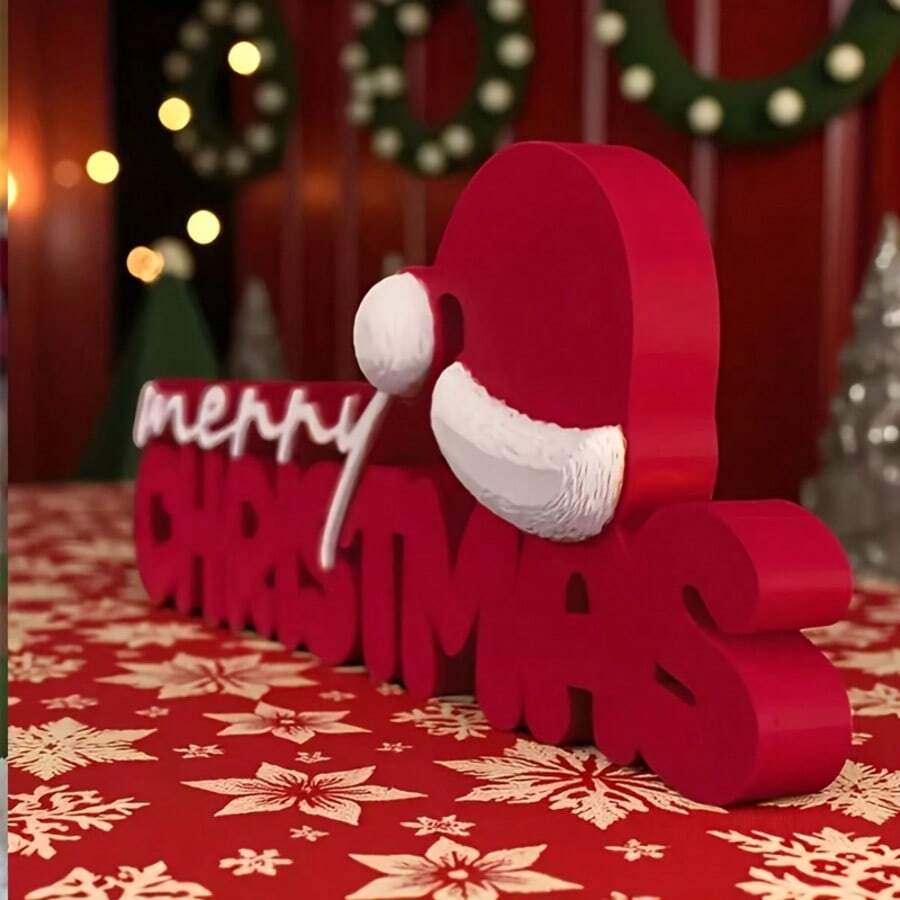 1pc Decorative 3D Letter Sign, Merry Christmas Letter Decoration Sign With Christmas Hat Desktop Ornament, Reusable Holiday Decoration, Suitable For Desktop, Fireplace, Shelf, Window Sill Decoration - Multiple Styles - View 1