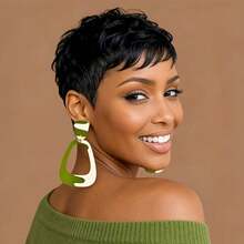 Short Pixie Cut Wigs Designed For Women, Human Hair Featuring Wavy Styles With Bangs. These Wigs Offer A Short Haircut Look, Perfect For Cosplay, And Come In Brown And Burgundy Colors. Ideal For Women Seeking Short Hairstyles - Multicolor - View 15