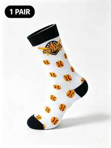 1 Pair Unisex Baseball Theme Crew Socks, Novel Sports Pattern Mid-Calf Socks, Fun Pattern Casual Socks, Everyday Athletic Socks - Multicolor - View 11