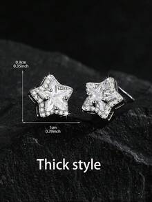 1 Pair/Multi-Style Full Rhinestone Exquisite Five-Pointed Star Stud Earrings, Densely Set Zirconia Silver-Tone Unisex Ear Jewelry, Suitable For Holiday Parties And Daily Wear - Silver - View 9