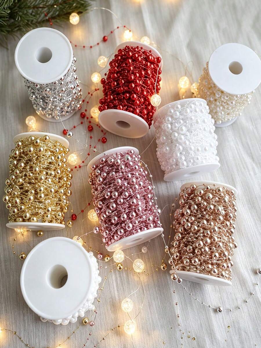 1 Roll Multi-Color Pearl Beaded Garland String, Faux Pearl Rope, Suitable For Christmas Tree, Wreath, Gift Wrapping, Wedding, Party, DIY Handmade Decoration - Multicolor - View 1