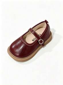 Girls' Simple British Style Spring/Autumn Soft Sole Burgundy Princess Shoes - Burgundy - View 2