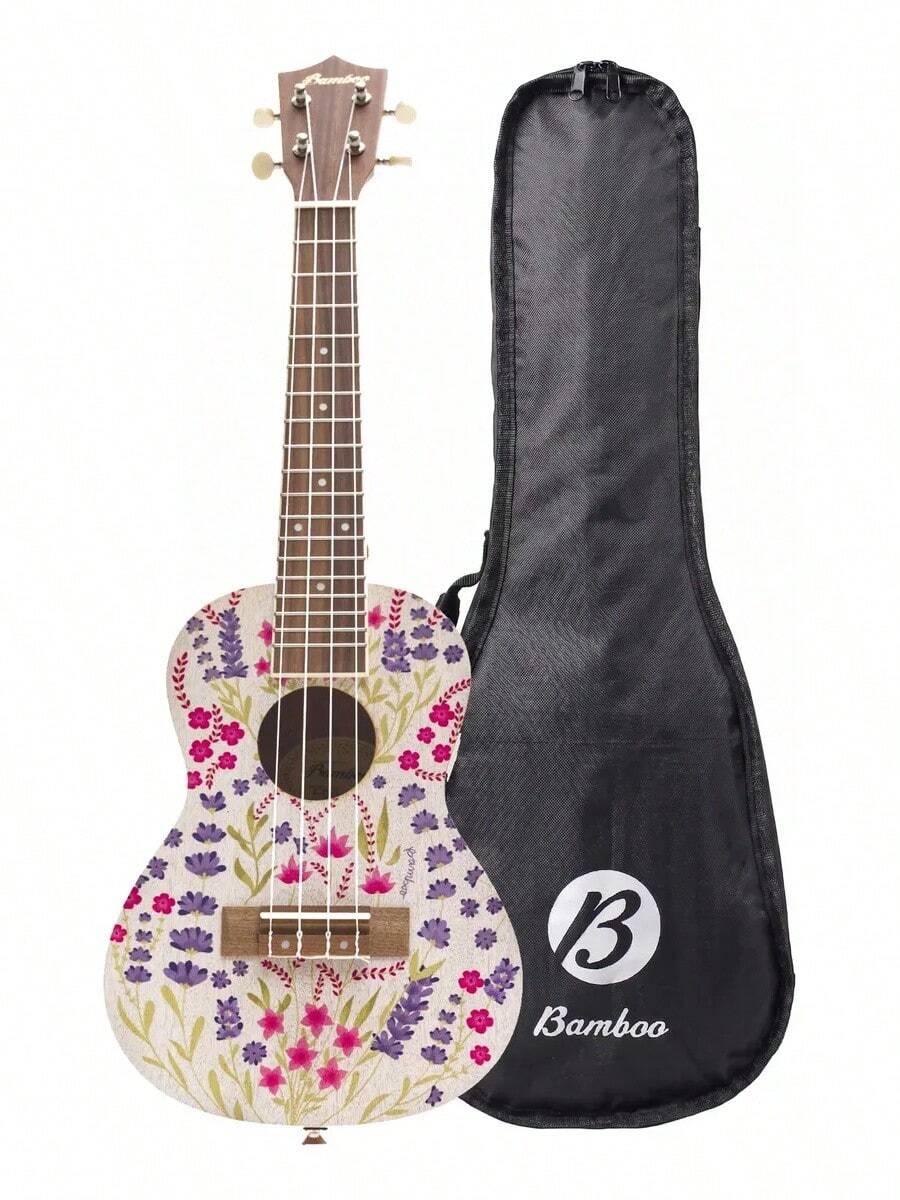 Ukelele Concierto Bamboo Diseño Lavander Color Marrón Con Funda - Marrón - Ver 1
