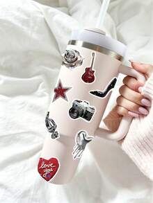 50Pcs Silver Millennium Y2K Stickers Retro Aesthetic Leopard Print Metallic Heart Graffiti Stickers For Water Bottle Luggage Phone Notebook Guitar DIY Crafts Stickers - Multicolor - View 4