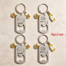 1pc/Multi-Piece Men's New Beer Bottle Opener Stainless Steel Keychain DIY Wine Glass Pendant Father's Day Gift Keychain - Multicolor - View 8