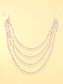 outingfit 1pc Multi-Layer Tassel Ear Hook Earrings For Women, No Piercing Rhinestone Ear Jewelry, Elegant Accessory - Silver - View 6