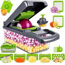 Multifunctional Vegetable Chopper, 7-In-1 Food Slicer And Dicer With Container, Hand Guard, Replaceable Blades, Kitchen Vegetable Cutter, Suitable For Onion, Carrot, Potato, Cucumber - Multicolor - View 13