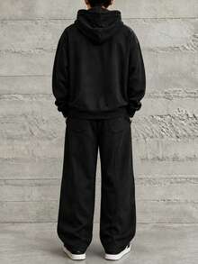HEYKESON Setelan Olahraga Kasual Longgar 2 Potong untuk Pria: Hoodie & Celana Jogging Kaki Lebar - Hitam - View 4