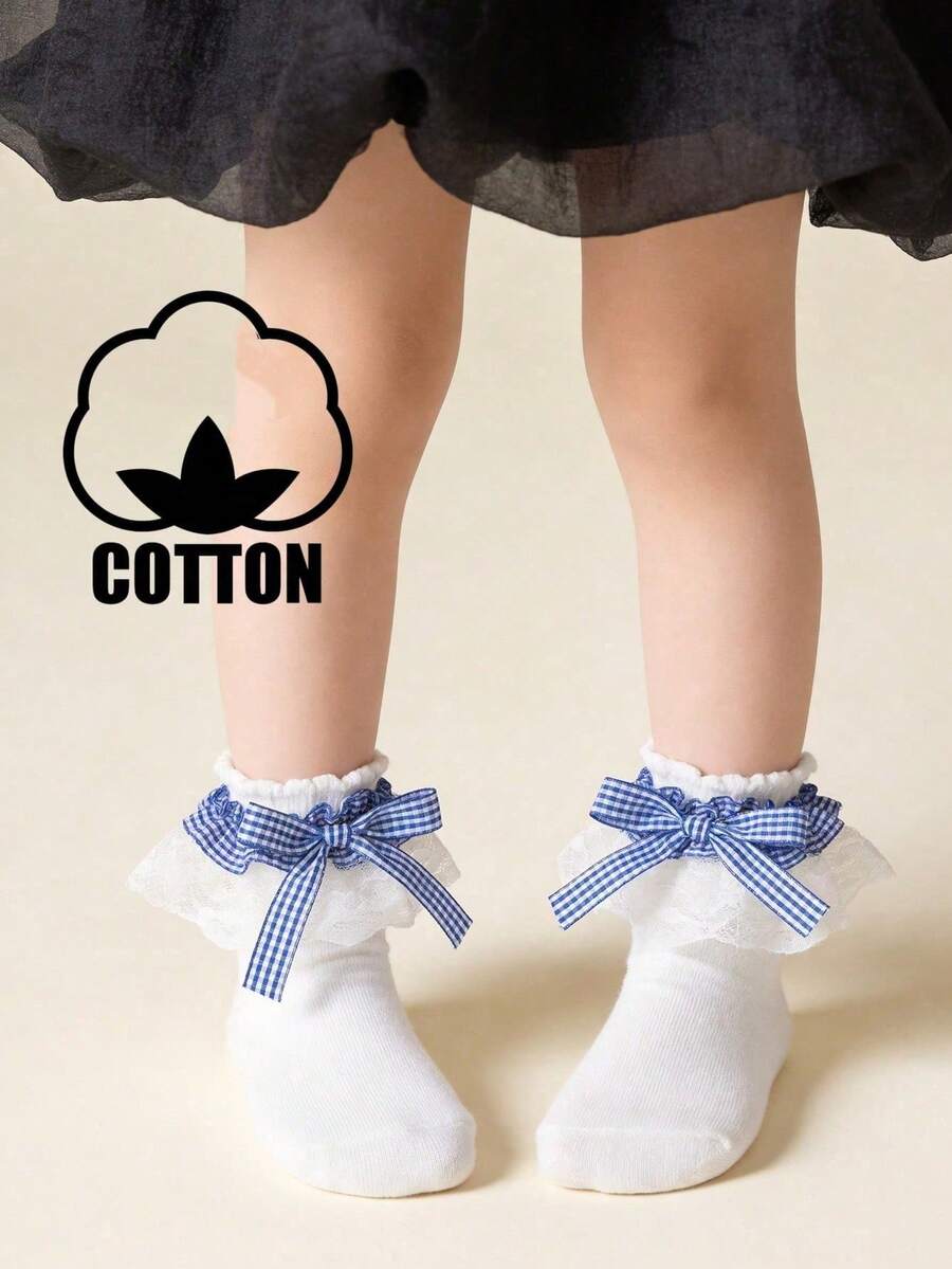 1 Pair Cotton Lace Plaid Bow Ruffle Princess Dance Fashion Versatile Party Socks For Kids