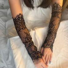 1 Pair Women's Vintage Lace Long Arm Sleeves, Suitable For Wedding Evening Party - White - View 11