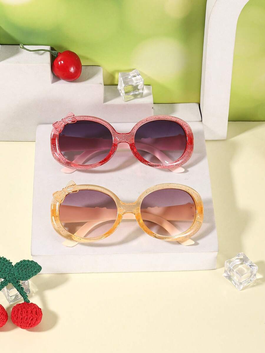 2pcs 3-8Y Girls Cute Bowknot Glitter PC Frame Fashion Eyeglasses For Party & Daily Dressing With Glasses Box - Multicolor - View 1