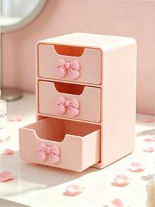 Mini Desktop Drawer Storage Box With Bow Decor, Cosmetic Storage Box, Multi-Layer Jewelry Storage Box Drawer, Jewelry Storage Box, Non-Electric Desktop Storage, Dust-Proof, Suitable For Storing Daily Essentials - Multicolor - View 12