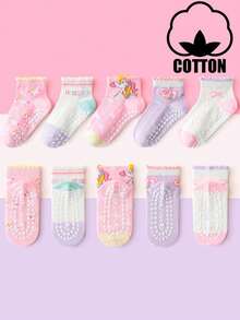 5 Pairs Cotton Girls Spring Summer Mesh Breathable Cute Unicorn Bubble Cuff Non-Slip Mid-Calf Socks - Multicolor - View 6
