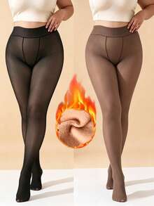 1/2 Pairs Thickened Warm Tights, High Elasticity Semi-Sheer High Waist Design, Suitable For Autumn/Winter, Comfortable And Warm - Multicolor - View 14