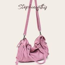 STEPHIECATHY Women's Fashionable Casual Cool Street Style Soft Brush Off Washed PU Vegan Leather Zipper Closure Zip Pockets Braid Decor Large Capacity Fits 13' Lap - Sugar Pink - View 8