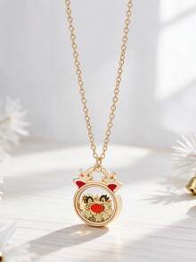 1Pc Christmas Reindeer Shaker Pendant Necklace For Girls, Cute Rudolph Red Nose Shaking Star Confetti Charm Necklace, Xmas Holiday Party Jewelry Gift - Multicolor - View 11