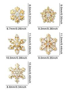 5pcs Gold & Silver Rhinestone Christmas Snowflake Nail Art Decorations, Assorted Zirconia Snowflake Nail Gems, Minimalist Versatile Y2K Metal Rhinestones, Multi-Functional DIY Nail Decor Accessories, False Nail Art Supplies - Multicolor - View 12