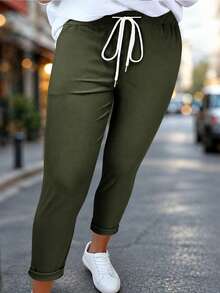 New Arrival Fashion Plus Size Women's Casual Drawstring Long Pants, Versatile For All Seasons - Army Green - View 1