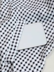 Women's Autumn Plaid Woven Fabric Stand Collar Short Jacket With Zipper And Button Double Breasted Hem Drawstring Loose Drop Shoulder Vintage Casual Style For Daily Commute Shopping And Outings - Black and White - View 7
