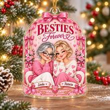 1pc Personalized Custom Besties Forever Acrylic Christmas Ornament, Custom Name Best Friend Keepsake Hanging Decoration, Pink Bow Cartoon Design, Christmas Gift For Best Friends Sisters, Christmas Tree Home Holiday Party Decor - Multicolor - View 11