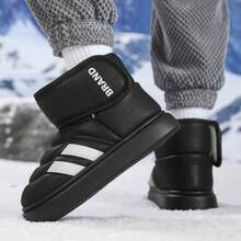 1 Pair Geometric Pattern Casual PU Leather Faux Fur Quilted Hook And Loop Cotton Slippers For Office Home Outdoor Winter - Black - View 6