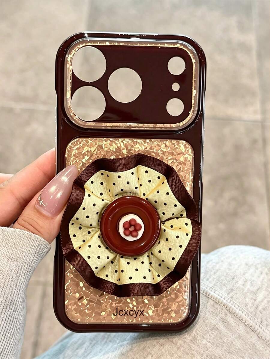 Sött 3D-mobilskal med prickig blomdesign, BlingBling-rhinestones och textur i kontrasterande färger, kompatibelt med 18 Pro Max, 18 Pro, 17 Pro Max, 17 Pro, 17, 16 Pro Max, 16 Pro, 16, 15 Pro Max, 15 Pro, 14 Pro Max, 14 Pro, 13, höst/vinter, enkelt enfärgat skyddande skal