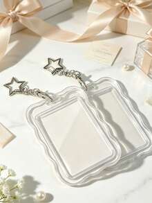 Transparent Wave-Edge Card Holder With Pearl Chain Star Clasp, Y2k Style Transparent Hard-Shell Protective Case,Suitable Hold Id Cards, Bank Cards - Multicolor - View 7