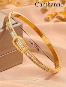 2pcs European And American Style Stainless Steel Plated 18K Gold Bracelet With Multiple Patterns To Choose From, Not Easy To Fade Women's Bracelet - Gold - View 5