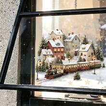 1Pc Christmas Window Stickers, Watercolor Winter Village Town Window Decals, Self-Adhesive Wall Stickers For Kids Room Home Xmas Party Glass Decor - Multicolor - View 10