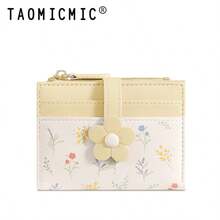 New Patchwork PU Leather Short Women's Wallet, Premium Bifold Card Holder, Minimalist Coin Purse With Ribbon Strap - Multicolor - View 9