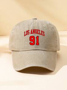 MAKEFGE 1pc Unisex Outdoor Casual Fashion Soft Comfortable Washed Distressed Vintage LOS ANGELES91 Graphic Print Adjustable Size Minimalist Black Multi-Color Curved Brim Baseball Cap Suitable For Daily Wear, Travel, Holiday Gift, Party Street - A - View 7