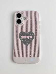 1pc Korean Style Pink Striped Hollow Heart Diamond Pattern Shiny Phone Case, Compatible With IPhone 18 Pro Max 18 Pro 17 Pro Max/17 Pro/17/16 Pro/16/16 Pro Max 15 Pro/15 Pro Max/Shockproof IMD Printed 14 Pro/14 Pro Max/14/13 Pro Max/13 Pro/13/12 Pro Max/12 Pro/12/11 Pro Max/11 Pro/11, Unique Design, Smooth Touch, Popular Holiday, Birthday, Halloween Gift - Multicolor - View 3