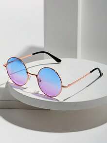 Gradient Color Retro Ocean Vacation Style Fashion Glasses (Includes Anti-Loss Glasses Strap) - Gold Frame / Blue On Top, Pink On Bottom - View 5