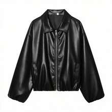 Women's Autumn Short Faux Leather Jacket, Fashionable Zipper Design, Suitable For Campus, Back To School Dance And Casual Daily Wear - Black - View 3
