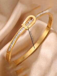 2pcsGolden Tone Stainless Steel Bangle, Simple & Clean - Gold - View 7