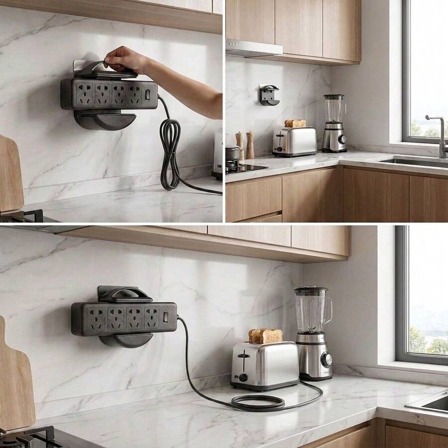 2 Pieces No-Drill Suction Cup Wall-Mounted Shelf, Extendable Multi-Functional Wall Power Strip And Phone Holder Bracket, Suitable For Power Strips, Remotes, And Home Kitchen Or Bathroom Accessories - Multicolor - View 1