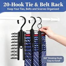 1PC Tie & Belt Storage Rack, 20-Slot Design, Large Capacity Wardrobe Scarf & Belt Organizer - Multicolor - View 3