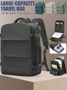 Large Capacity Travel Backpack Unisex, Compliant With Flight Standard Size, Carry-On Backpack, Waterproof Nylon, Wear-Resistant Material, Breathable Back Support, Dry/Wet Separation Shoe Compartment, Minimalist Versatile Travel Backpack, Multi-Functional Business Backpack, Middle School/High School/College Student Backpack, Laptop Backpack, Hiking Backpack, Student Backpack, Lightweight Weekend Backpack, Multi-Compartment Pockets For Organized Storage, Fits 14"/15" Laptop, Suitable For School, Commute, Travel - Multicolor - View 10