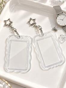 Transparent Wave-Edge Card Holder With Pearl Chain Star Clasp, Y2k Style Transparent Hard-Shell Protective Case,Suitable Hold Id Cards, Bank Cards - Multicolor - View 8