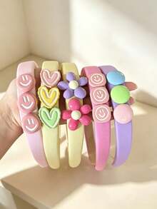 5pcs Cute Macaron Color Heart & Flower Decor Headbands, Soft Fabric Non-Slip Women's Hairbands - Multicolor - View 4