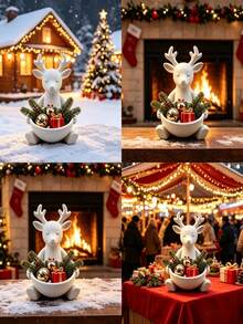 1pc Christmas Reindeer Jewelry Tray, Mini Desktop Ring And Earring Storage Box, Cute Christmas Desktop Decor, Suitable For Entryway, Can Store Candy, Holiday Party Gift, Holiday Home Christmas Decoration - Multicolor - View 2