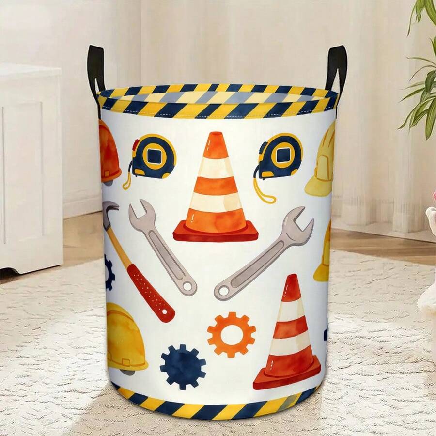 1PC Engineering Tools Printed Storage Bin With Handles, Collapsible Fabric Storage Basket For Home, Multi-Purpose Foldable Organizer Container, Space Saving Utility Crate For Garage, Closet, Workshop, Tool Parts Storage, Father's Day Gift - Multicolor - View 1
