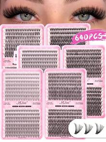 640 Bundles Soft Cluster False Eyelashes (D Curl, 0.07mm) – 10D-60D Mixed Style (8-16mm) – DIY Eyelash Extensions – Suitable For Daily Wear, Manga Style And Cosplay – Upgraded Gift Box – Suitable For Single Cluster Or Full Cluster Application - Black - View 6